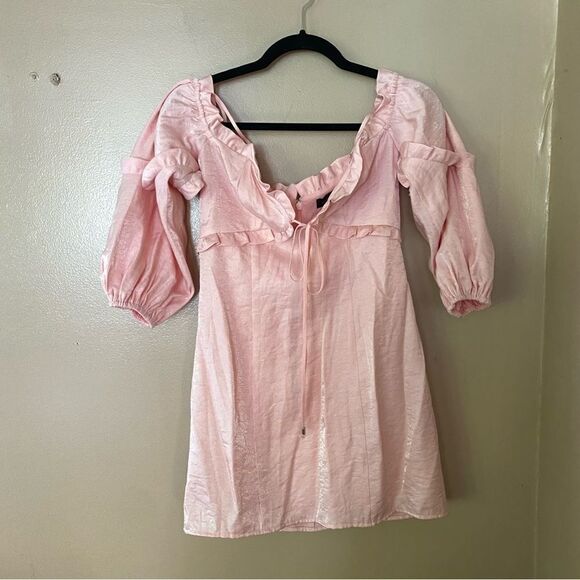 Majorelle Tempest Mini Dress pink cloud off shoulder ruffles Sz S Revolve NWOT - Picture 6 of 7